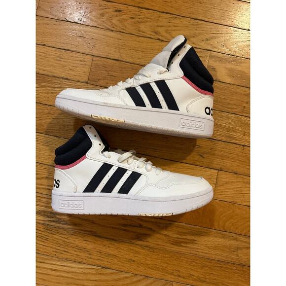 adidas Shoes - Womens Size 8 Adidas Hoops 3.0 Mid White Black Leather Basketball Sneakers
